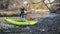 Paddler with whitewater inflatable kayak