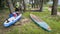 Paddlers with stand up paddleboards, kayaks and canoes at Kaw Point Park, confluence of