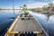 Paddling canoe on calm lake