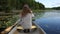 Paddling in a canoe on a peaceful lake