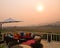 Paddy field and mountainous sunset view