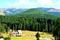 Padina chalet  in nice sunny autumn day. Landscape in Bucegi Massif, in Carpathian Bend Mountains, Transylvania, Romania.