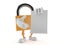 Padlock character with blank sheet of paper