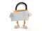 Padlock character with blank sheet of paper