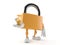 Padlock character with coins