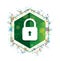 Padlock close icon floral plants pattern green hexagon button