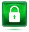 Padlock close icon neon light green square button