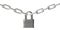 Padlock closed on two chains isolated against white background. 3d illustration