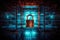 A padlock in a dark room with binary code. Generative AI image. Cyber cecurity concept image.