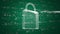 Padlock and financial data moving on green background