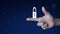 Padlock flat icon on finger over fantasy night sky and moon, Technology internet security and safety online concept