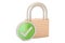 Padlock with green check mark, security payment concept. 3D rend