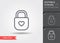 Padlock with heart keyhole. Line icon with editable stroke with shadow