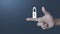 Padlock icon on finger over light gradient blue background, Technology internet security and safety online concept