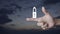 Padlock icon on finger over sunset sky, Technology internet security and safety online concept