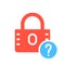 Padlock icon, security icon with question mark. Padlock icon and help, how to, info, query symbol