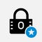 Padlock icon, security icon with star sign. Padlock icon and best, favorite, rating symbol