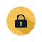 Padlock icon vector, illustration of padlock isolated on yellow circle. Protection, safety, security, privacy sign