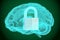 Padlock inside brain, security and protect concept, 3D rendering