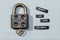 Padlock with label sorry we are closed isolated on gray background