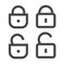 Padlock or lock icon vector open and closed line outline art isolated symbol, unlocked and locked padlocks secured or