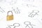 Padlock and many people on white background.