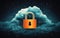 A padlock over a cloud graphic, denoting cybersecurity, data protection, and privacy in the digital age