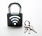 Padlock with password wi-fi with keys on a white Internet security