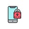 Padlock with phone, locked smartphone flat color line icon.
