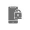 Padlock with phone, locked smartphone grey icon.