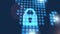 Padlock security icon animation blue digital world map technology background