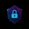 Padlock sign on shield. Cyber security. Futuristic 3D vector. Low poly