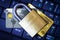 Padlock on Top of Credit Cards on Keyboard Cyber Security Concept