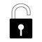 Padlock unlocked isolated in black and white