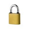 PADLOCK. Yellow metallic padlock on white background.