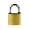 PADLOCK. Yellow metallic padlock on white background.