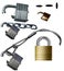 Padlocks, chain, cable and holes are graphic elements