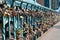 Padlocks hanging on love bridge in Wroclaw