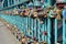 Padlocks hanging on love bridge in Wroclaw