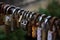 Padlocks, love lock on a bridge as a sign of connection