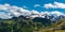 Padon mountain ridge with Sass Ciapel mountain peak and Marmolada mountain group with highest Punta Penia and lower Gran Vernel