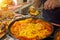 Paella preparation - street market stand near Barcelona Cathedral square