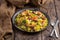 Paella with shrimps and chorizo