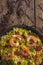 Paella with shrimps and chorizo