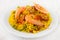 Paella on white plate