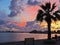 Pafos City sunset, embankment, clouds, ships Cyprus