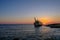 Pafos, Cyprus - October 4, 2017: Shipwreck at sunset