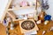 Pagan / Witch Altar with crystals, crystal stand, pentacle altar