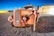 PAGE, AZ - JUNE 27, 2018: Old vintage rusty car in fornt of Page United Firefighters Department at night