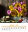 Page design calendar August 2018. Bouquet of sunflowers, pumpkin